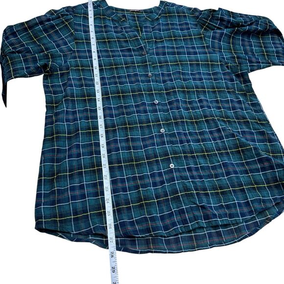 J. McLaughlin Megyn Plaid Cotton Poplin Shirt Crinkled Button Up 3/4 Sleeve Med - Picture 6 of 11